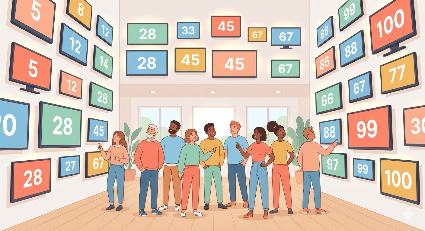 People exploring a colourful wall of AI tools